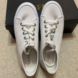 Lauren Ralph Lauren Jolie White Solid Canvas Sneaker Tennis Shoes Size 8